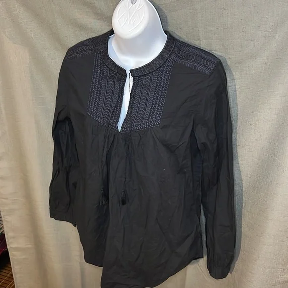 J Crew Embroidered Bib Peasant Top in Black, size 4 - Picture 4 of 11